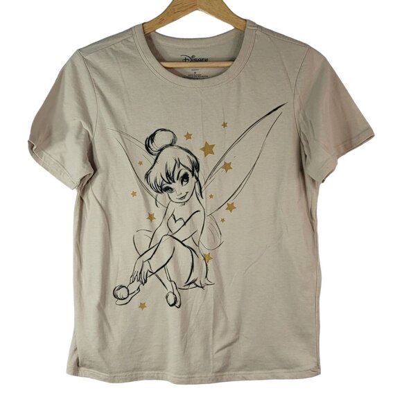 Disney Tinkerbell Sketch T Shirt Tan Medium Drawing Stars Short Sleeve Princess - Picture 1 of 6
